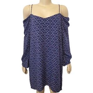 Cloth & Stone Women's Dress Size Small Blue Geometric Cold Shoulder Swing Midi